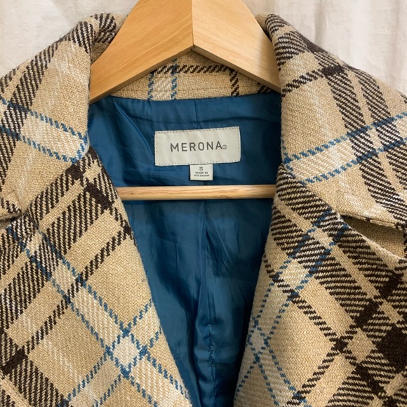 Merona Brown, Tan, Cream and Teal Cropped Pea Coat - Small - Picture 6 of 14